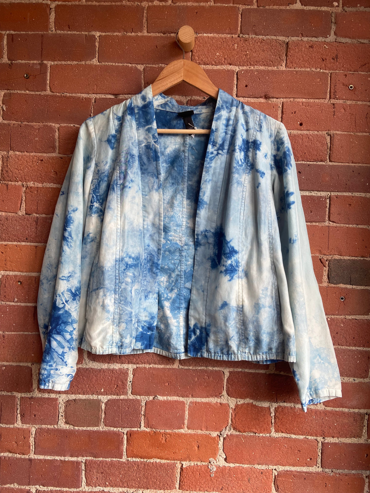 Eileen Fisher indigo dyed silk coat