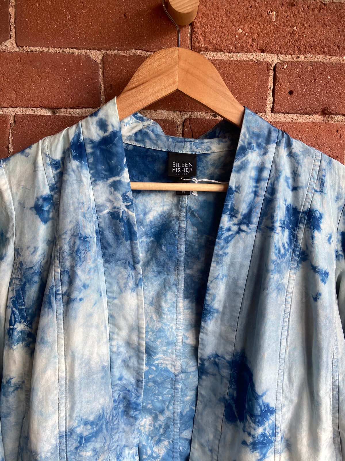 Eileen Fisher indigo dyed silk coat