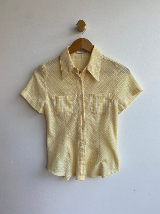 Yellow checked short-sleeved button up SS1