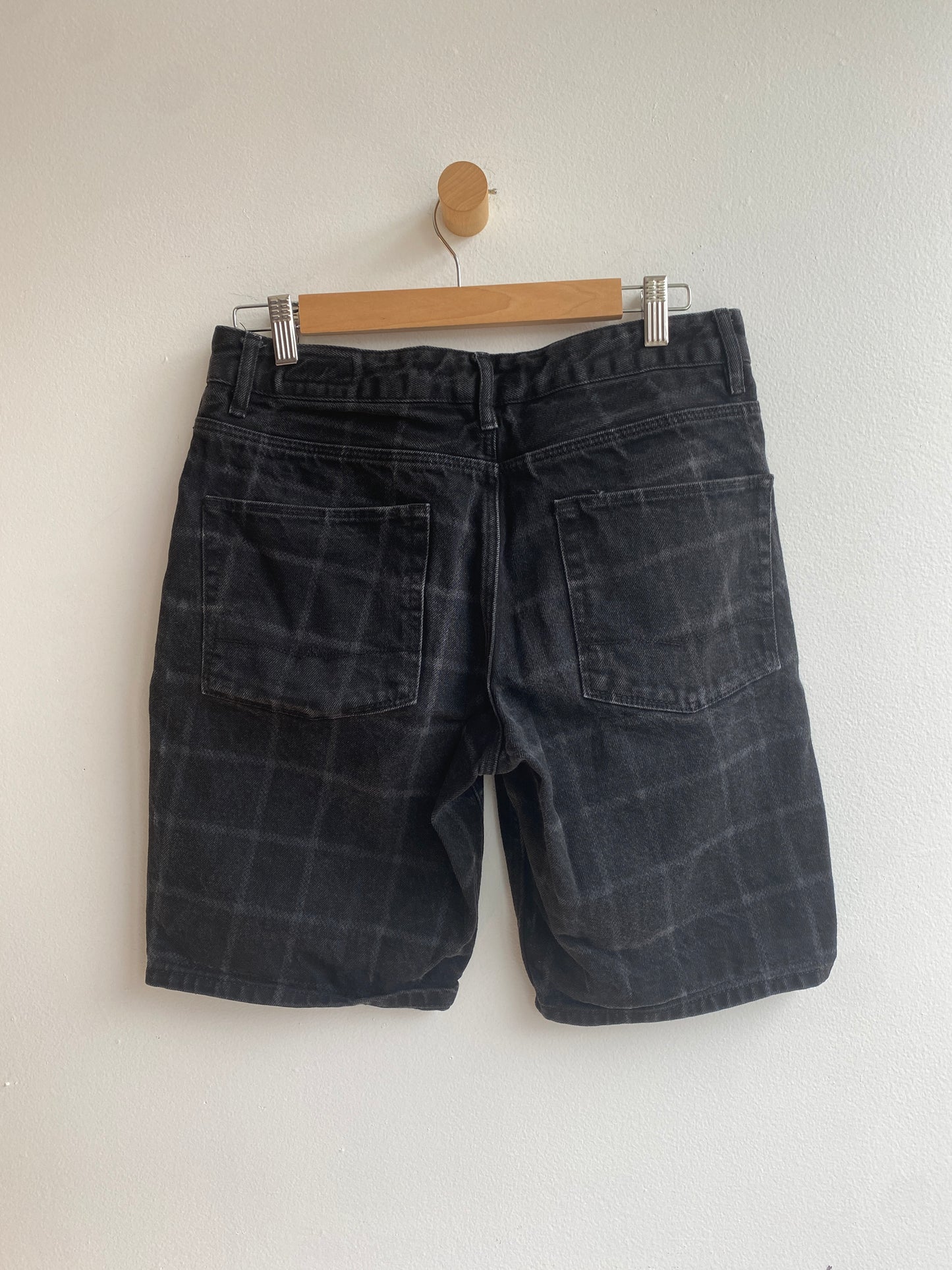 Black grid patterned denim shorts SS1
