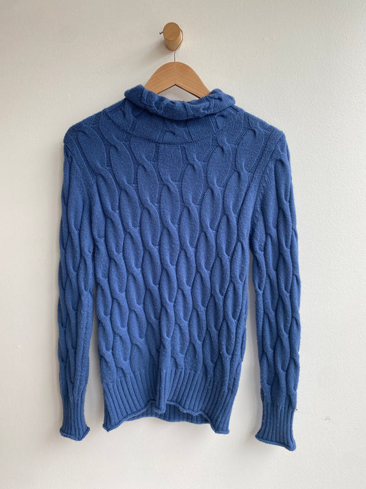 Blue knit turtleneck sweater SS2
