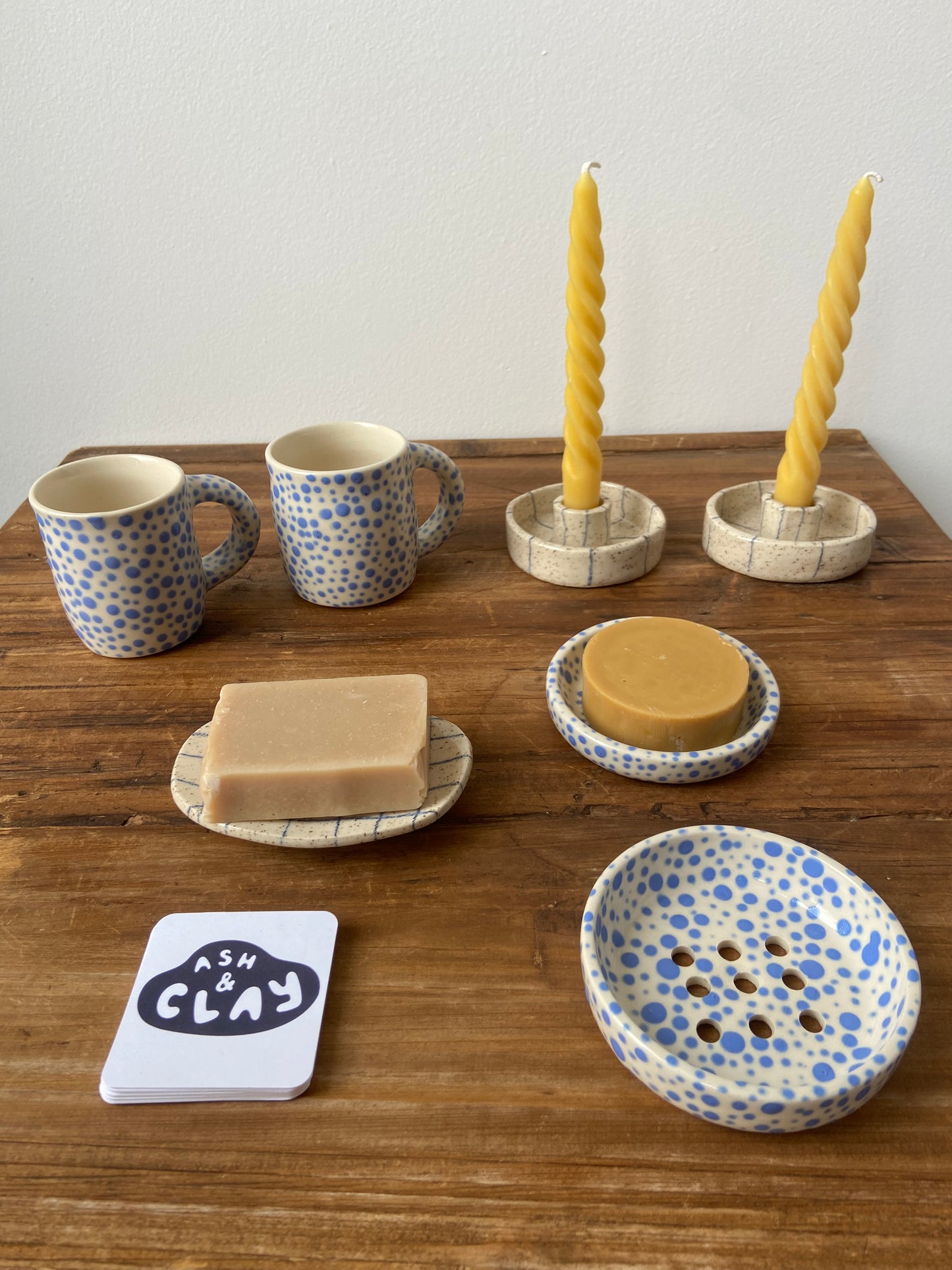 Ash & Clay blue grid soap dish