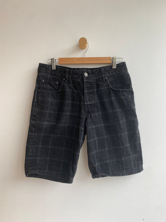 Black grid patterned denim shorts SS1