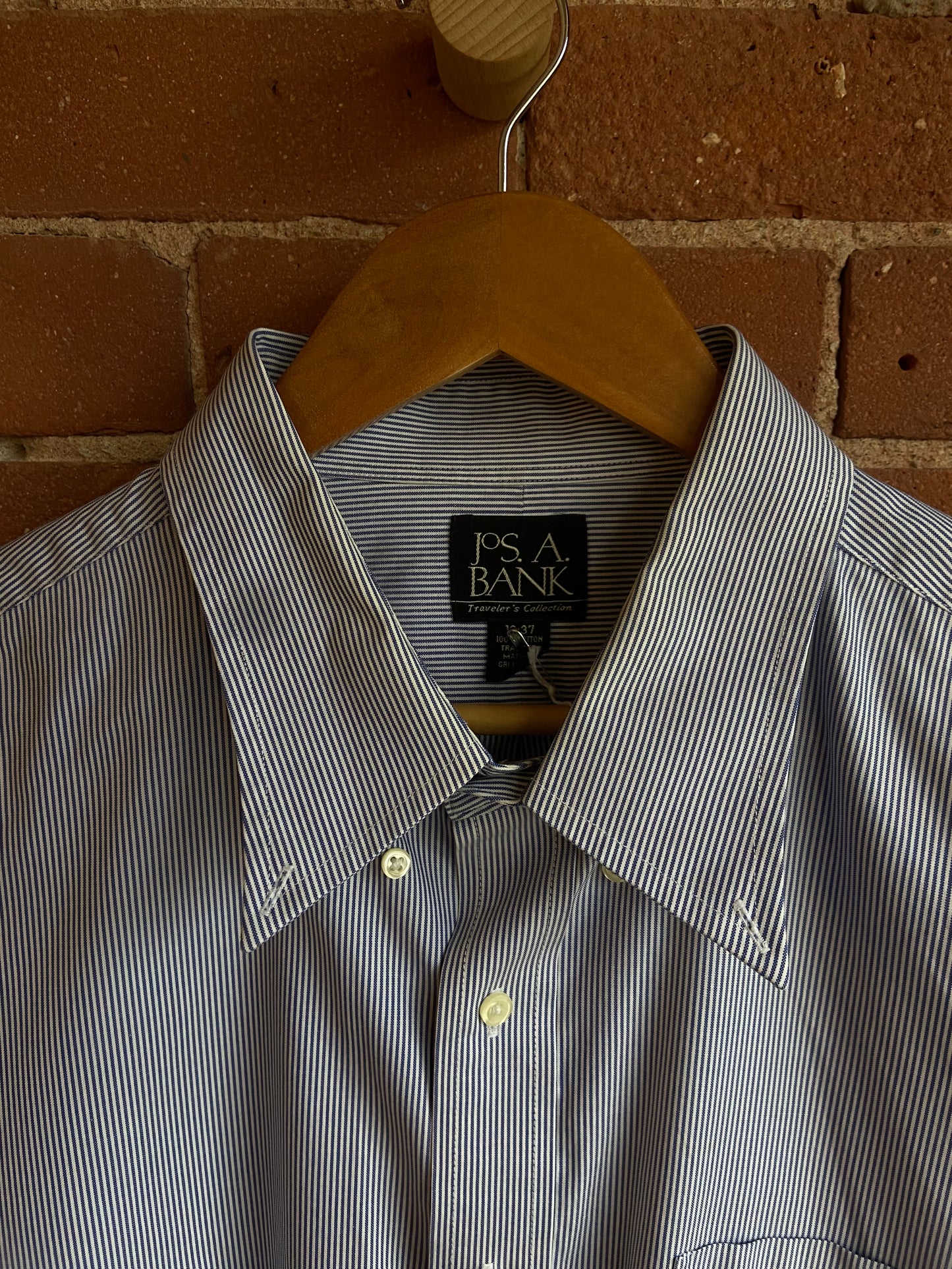 Navy pinstripe button-up SS 3