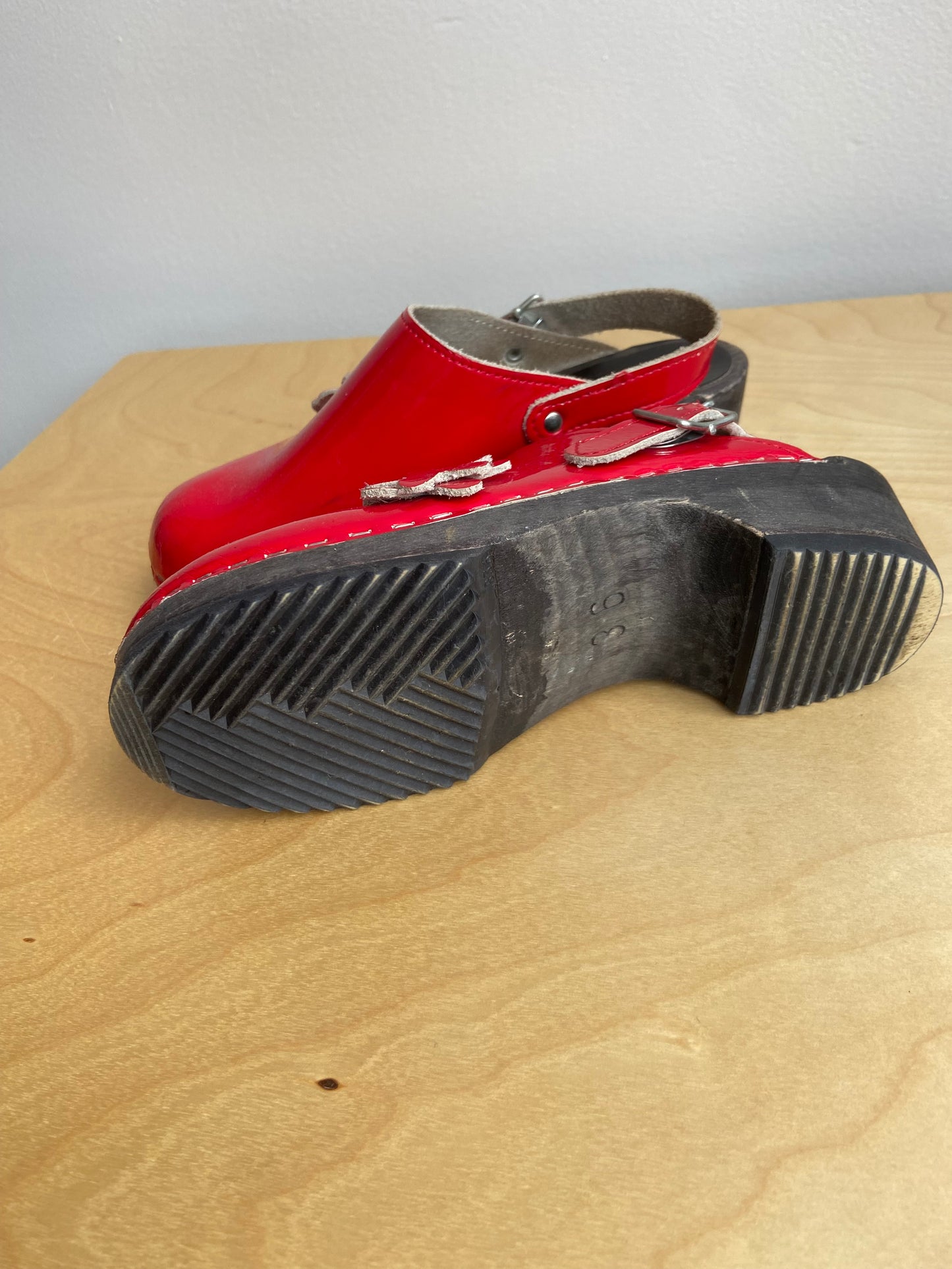 Little. Ones red leather clogs sz 36