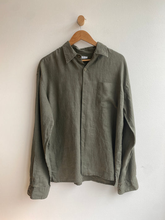 Olive linen button-up SS3