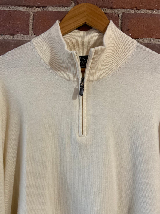 Cream zip front merino wool sweater SS 3