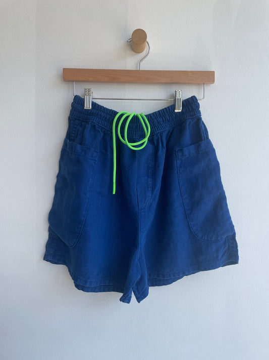 Marked down from $120: Meals  F.D.A. Blueberry Linen Shorts