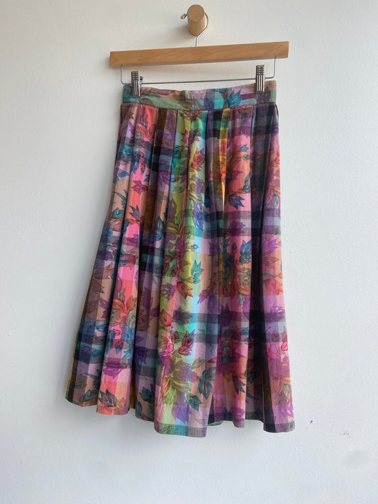 Rainbow plaid and floral pleated skirt SS1-2
