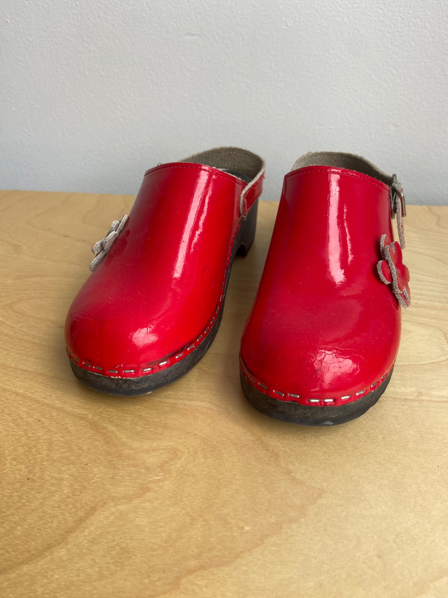 Little. Ones red leather clogs sz 36