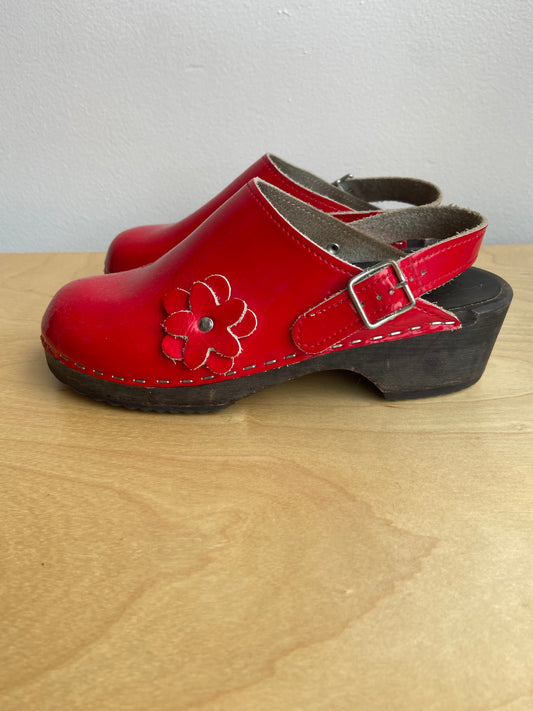 Little. Ones red leather clogs sz 36