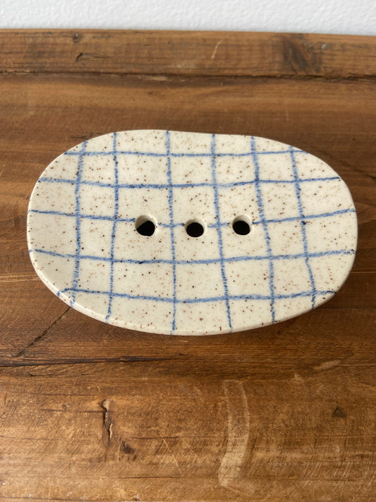 Ash & Clay blue grid soap dish