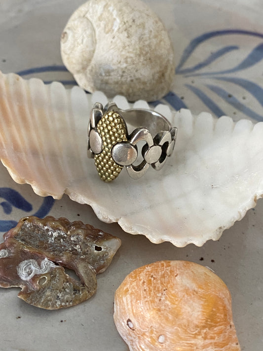 Silver dots and loops ring