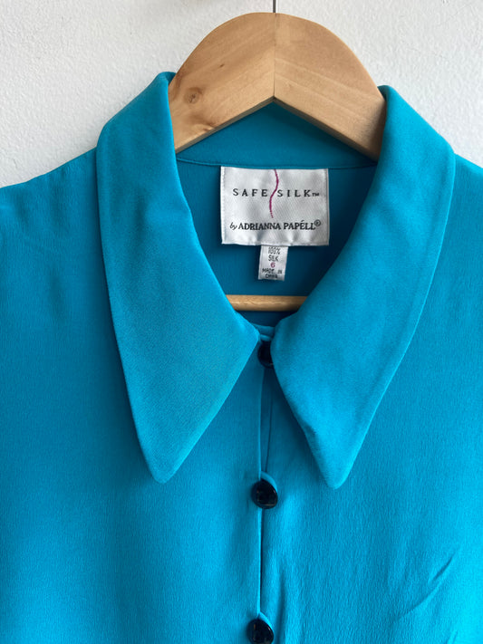 Cyan blue silk button up blouse SS1-2