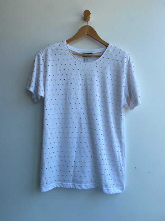 Gold bead white t-shirt SS 3