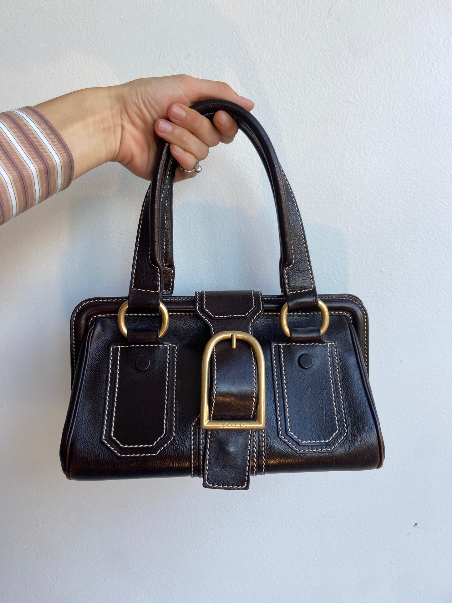 Vintage Celine handbag brown and brass