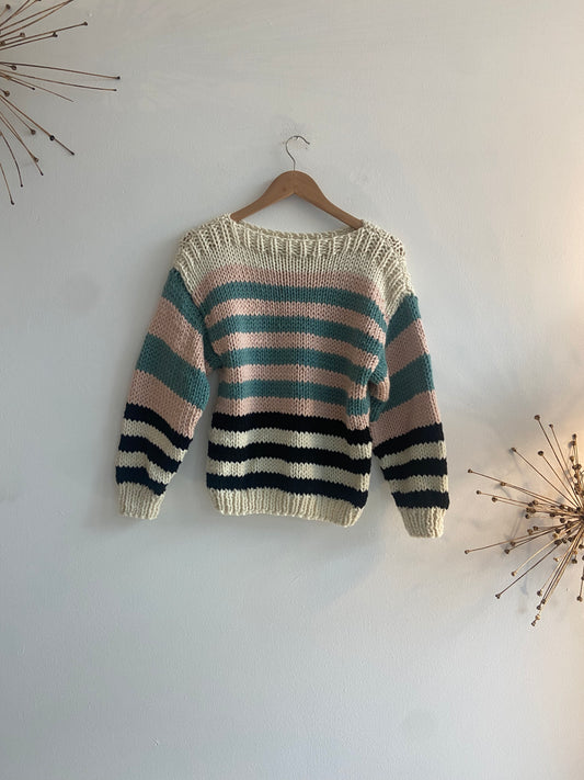 Striped chunky hand-knit wool sweater SS 1