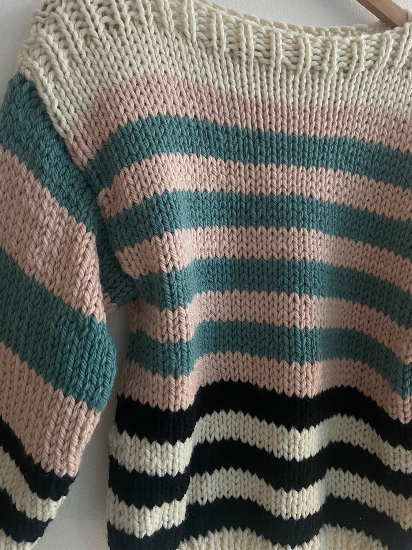 Striped chunky hand-knit wool sweater SS 1