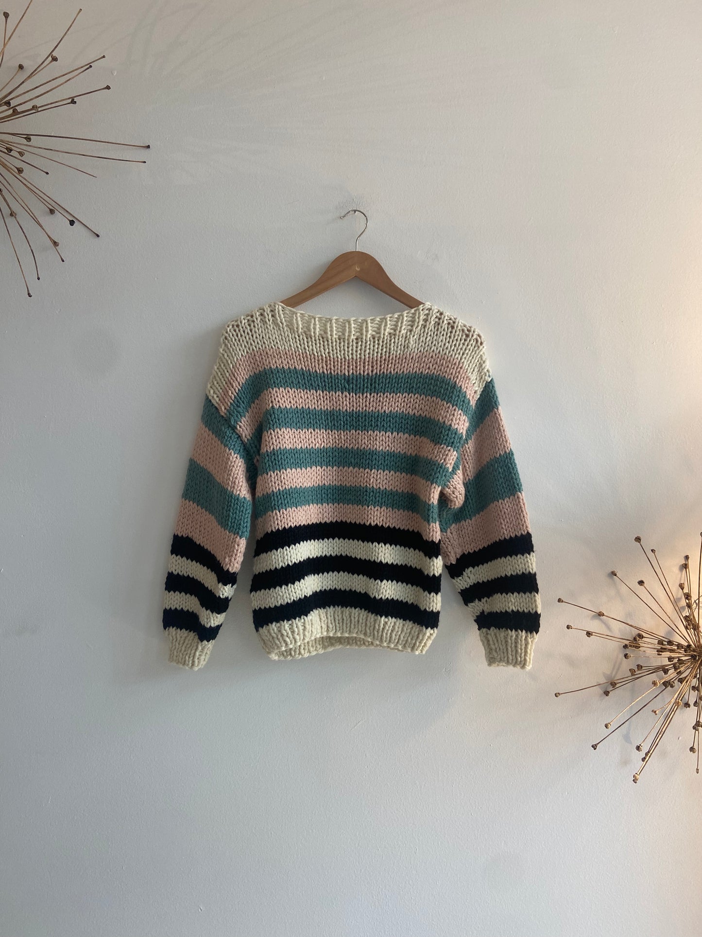 Striped chunky hand-knit wool sweater SS 1