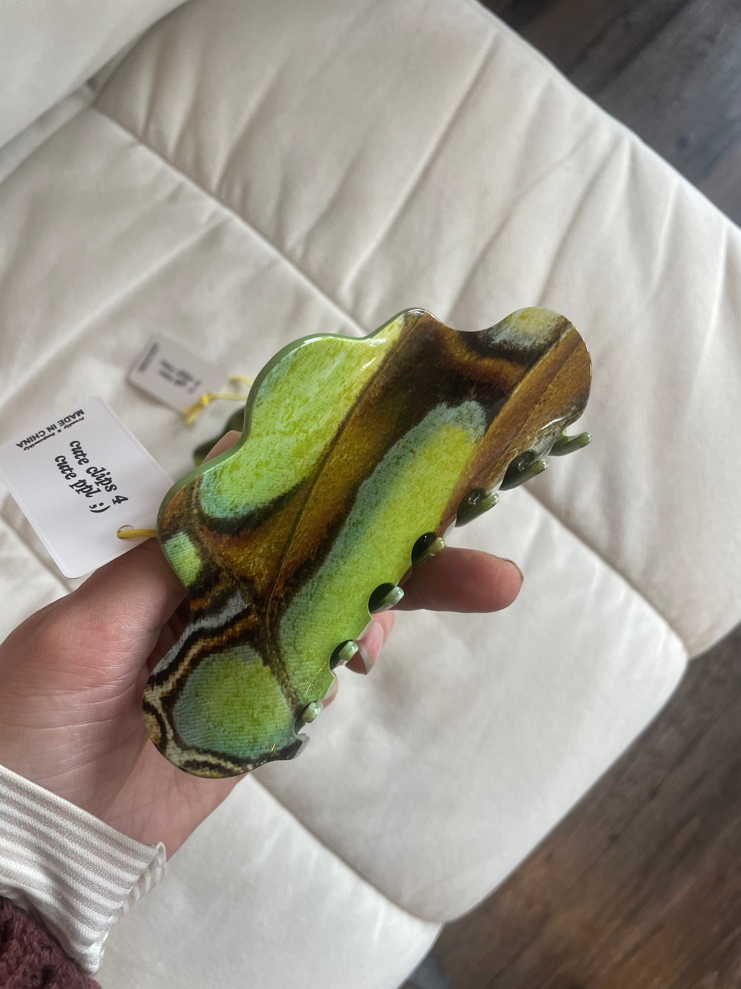 Chunks Malachite Butterfly large hair clip