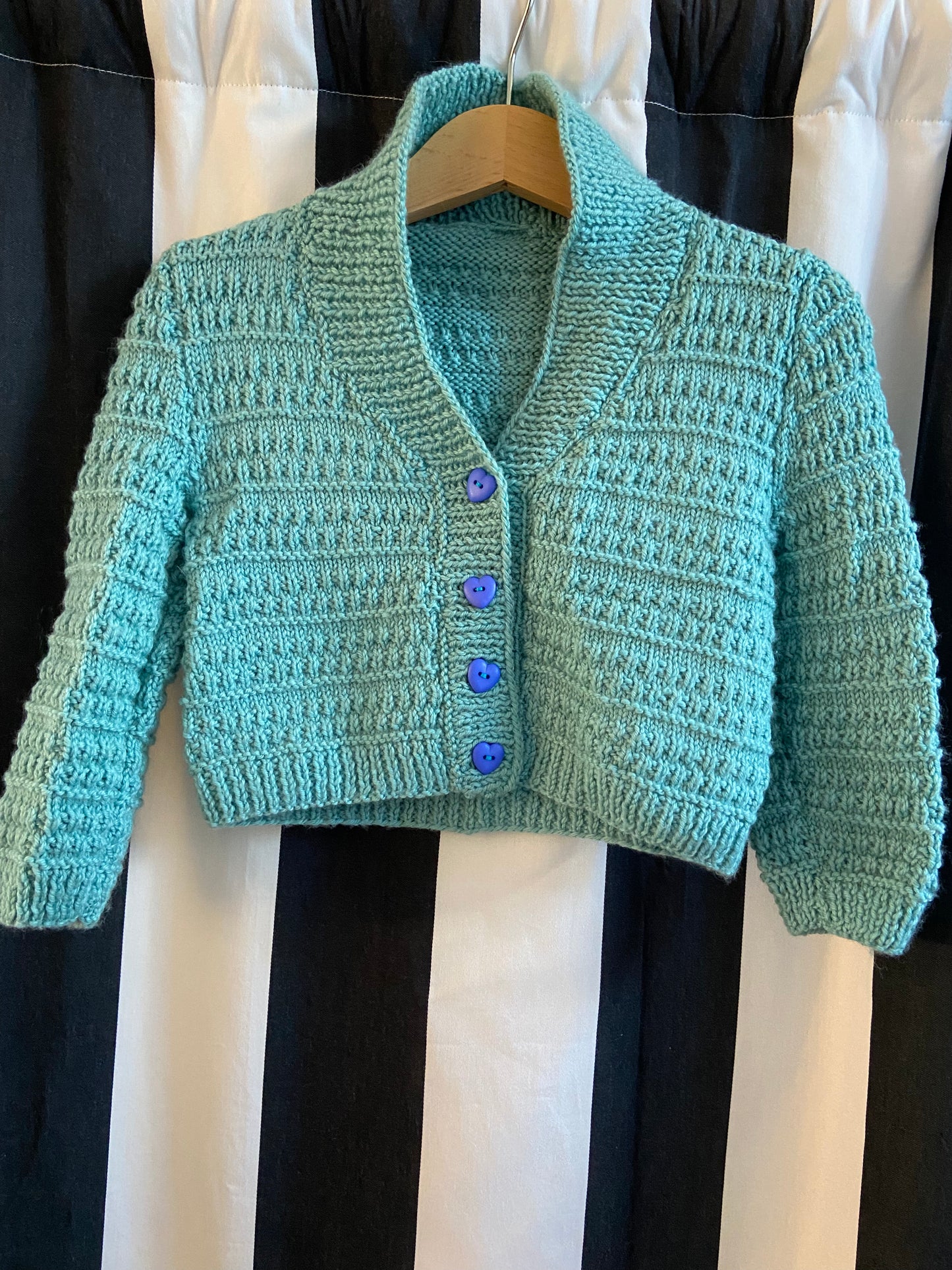 Little. Ones cardi aqua with blue heart buttons size 2-3