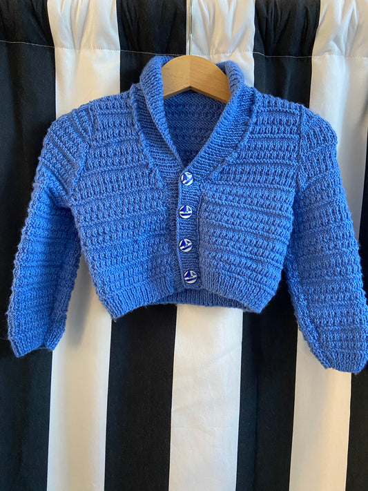 Little. Ones cardi blue sailboat buttons 9-12 months