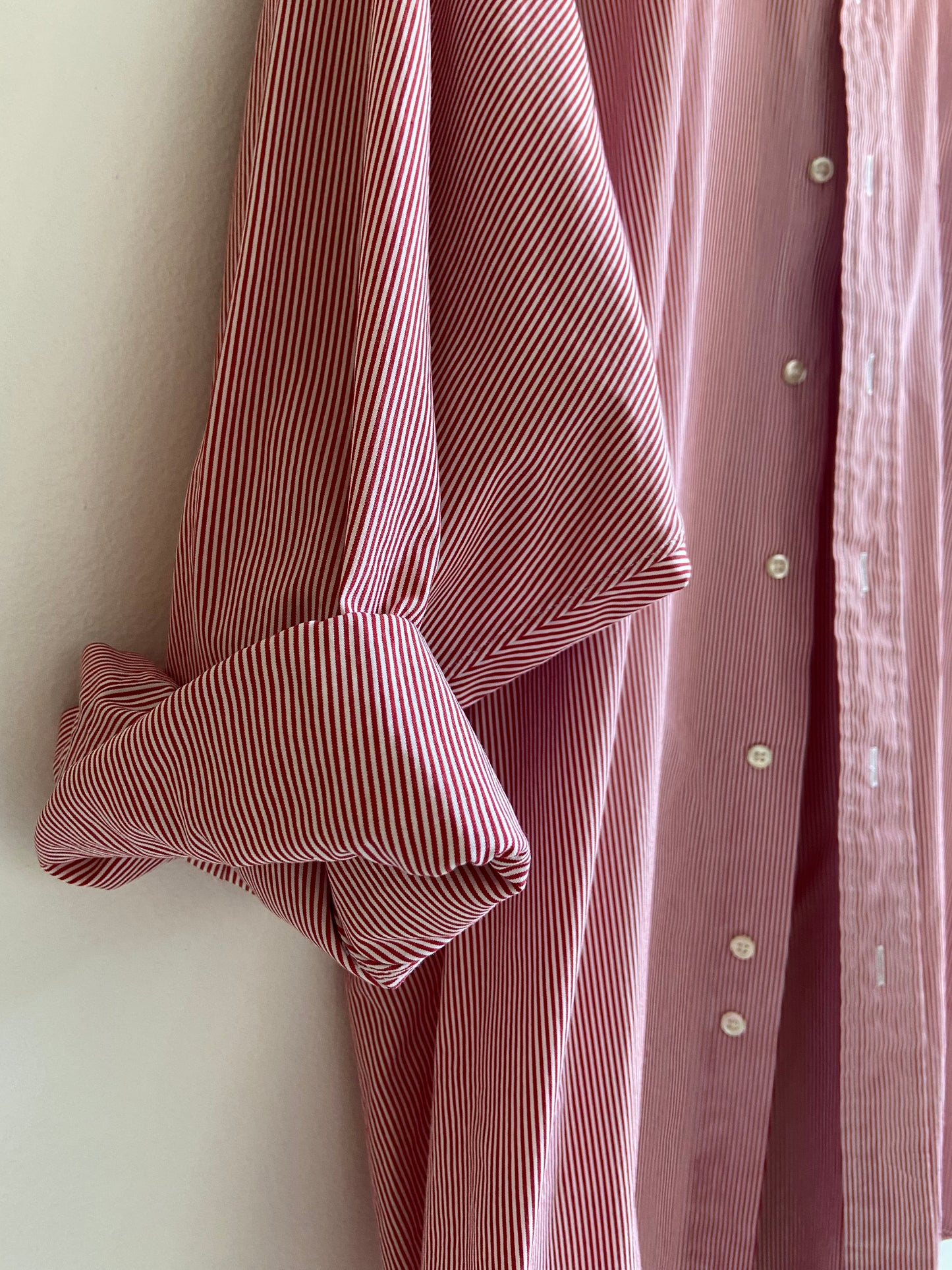 Red and white striped button-down SS3