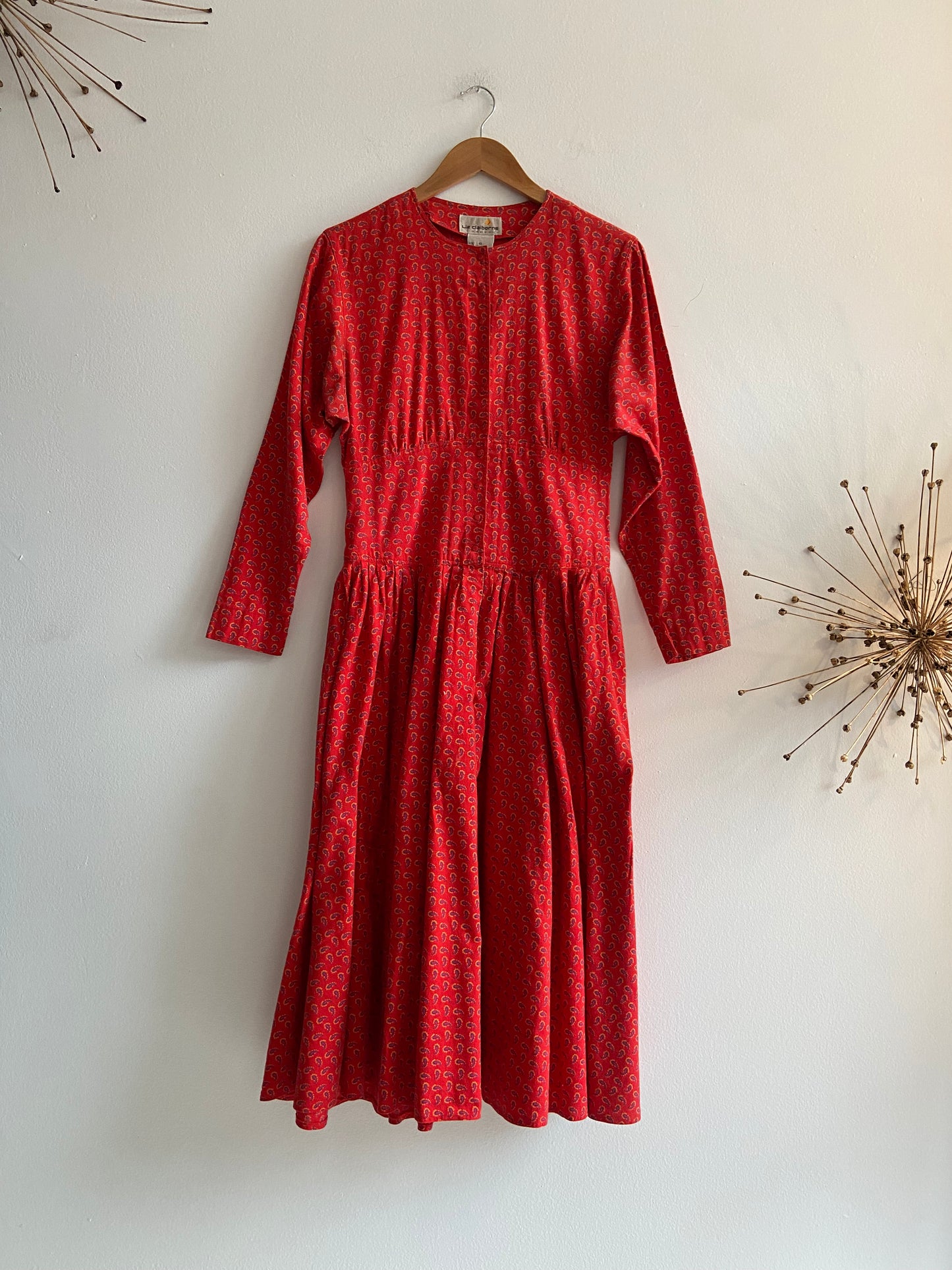 Red flannel cotton prairie paisley dress SS 1-2