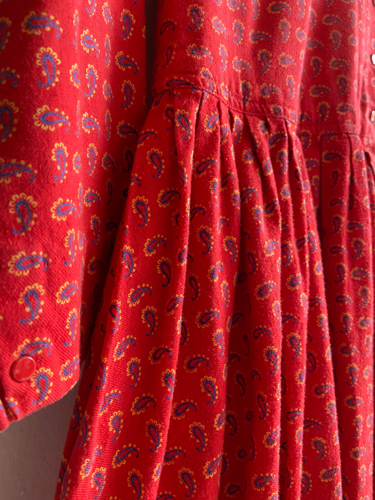 Red flannel cotton prairie paisley dress SS 1-2