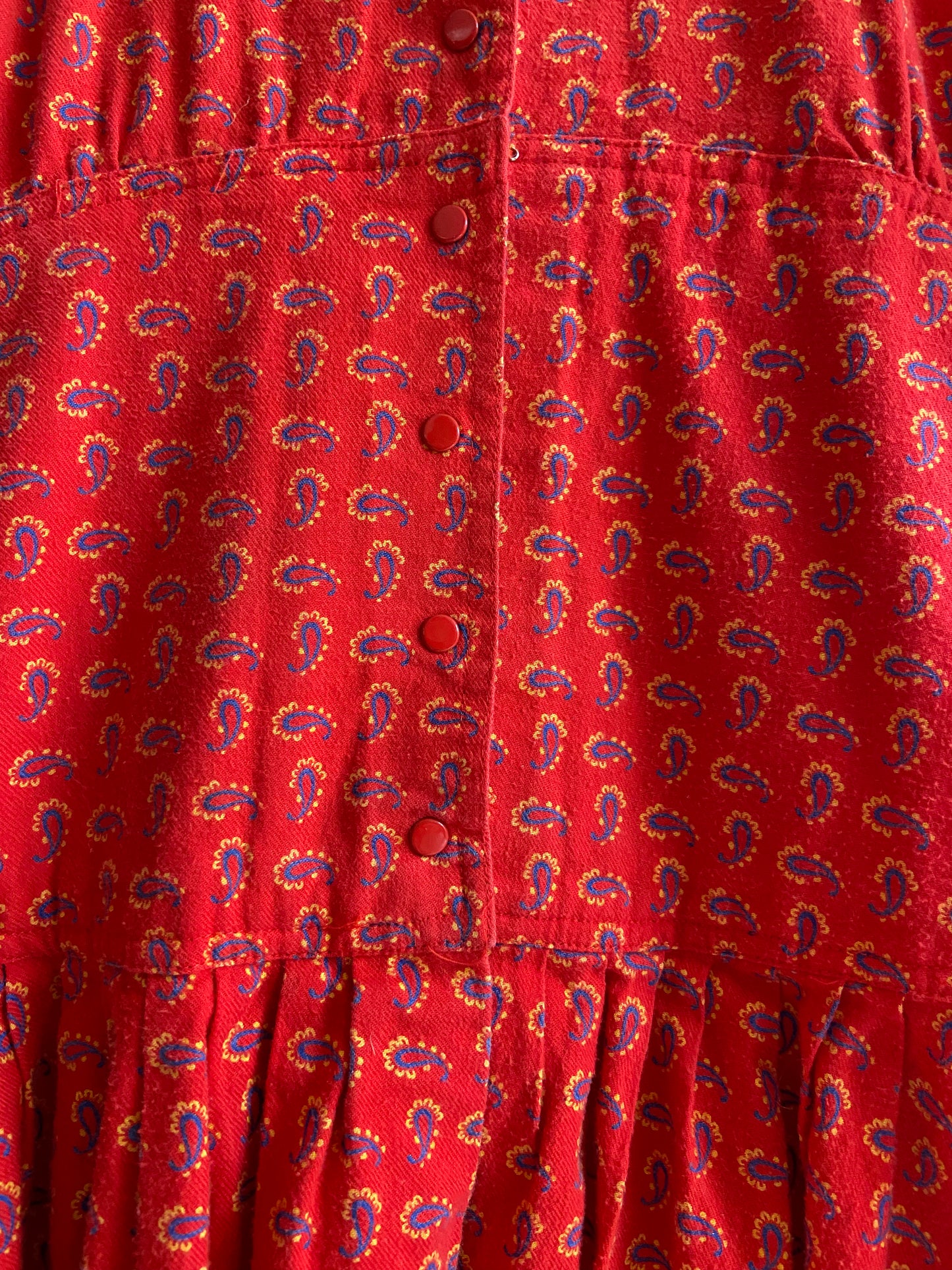 Red flannel cotton prairie paisley dress SS 1-2