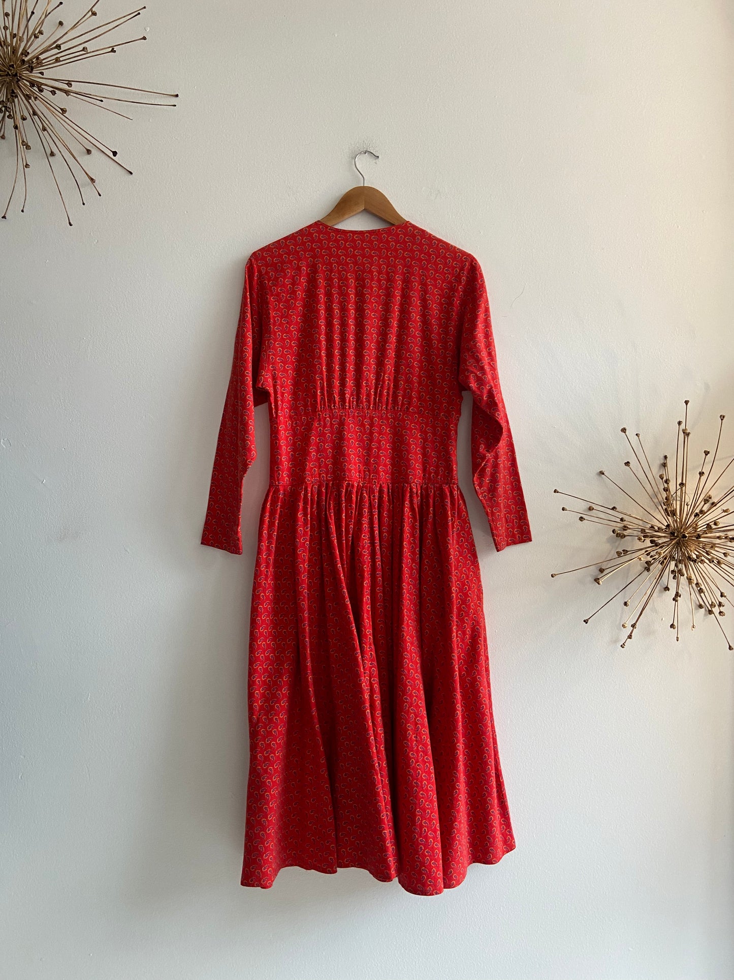 Red flannel cotton prairie paisley dress SS 1-2