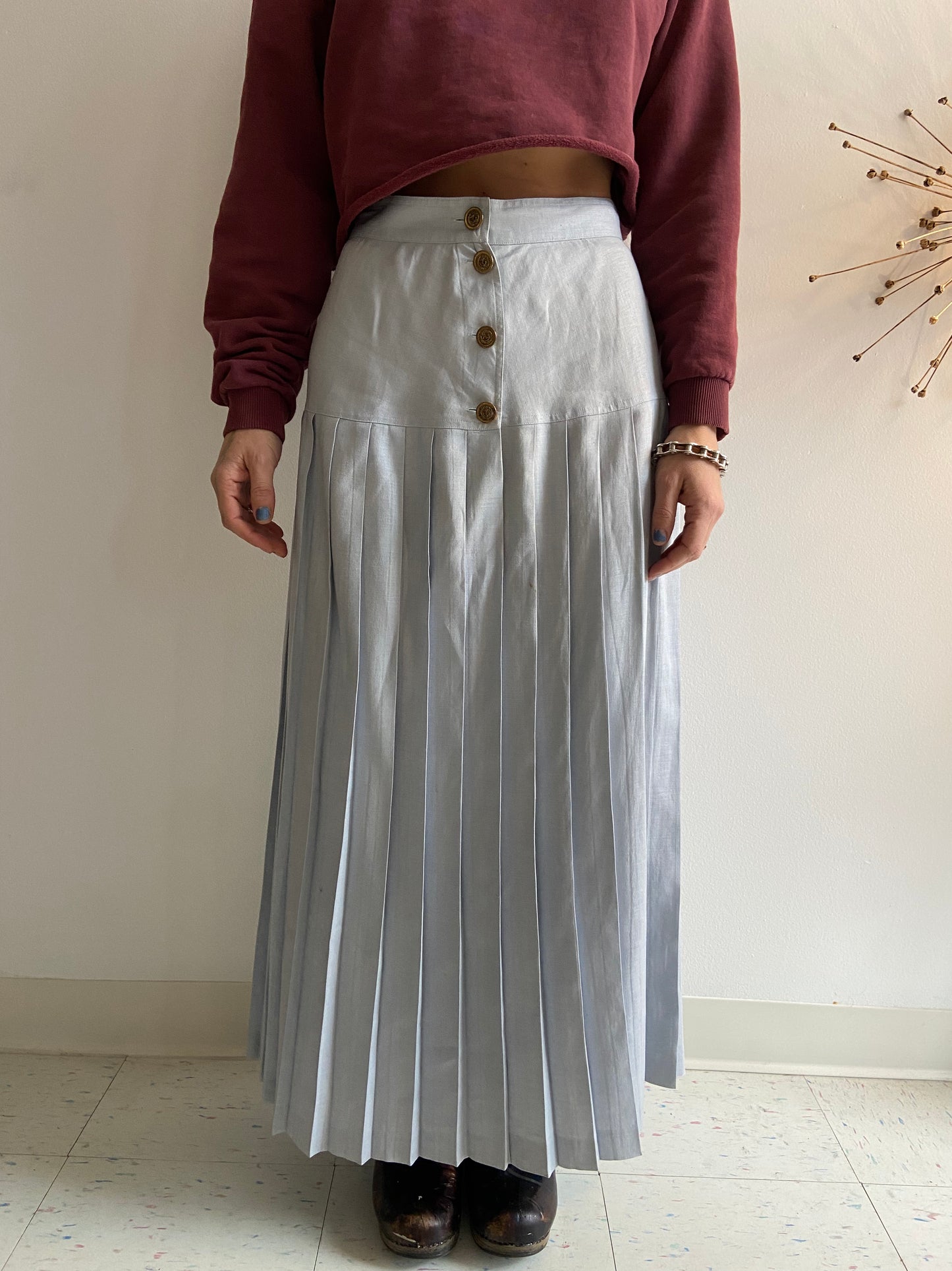 Light blue pleated button skirt SS 1