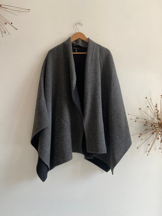 Eileen Fisher Italian wool grey and black poncho sweater SS 1-3