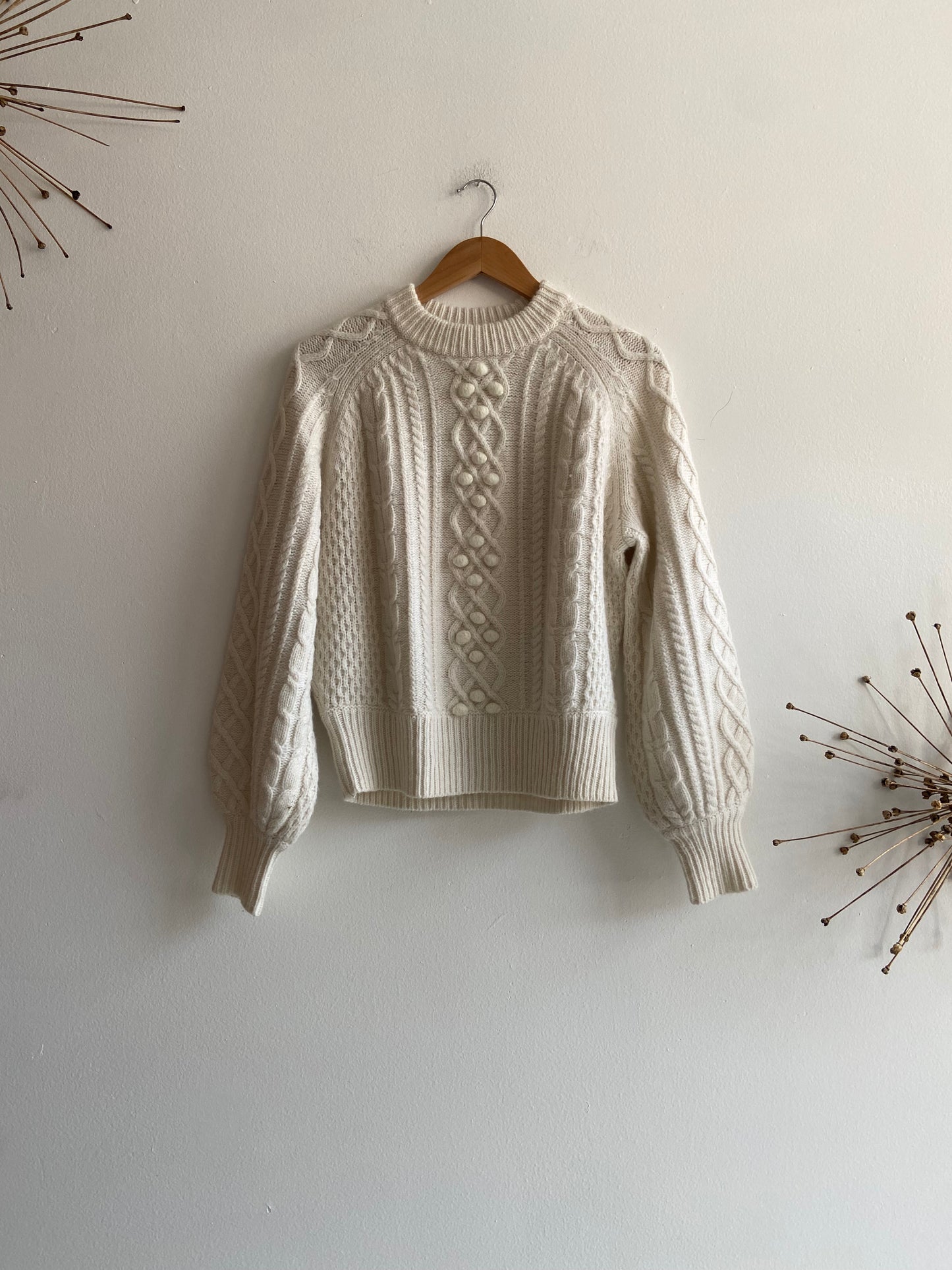 White wool mohair cable knit sweater SS 1-2