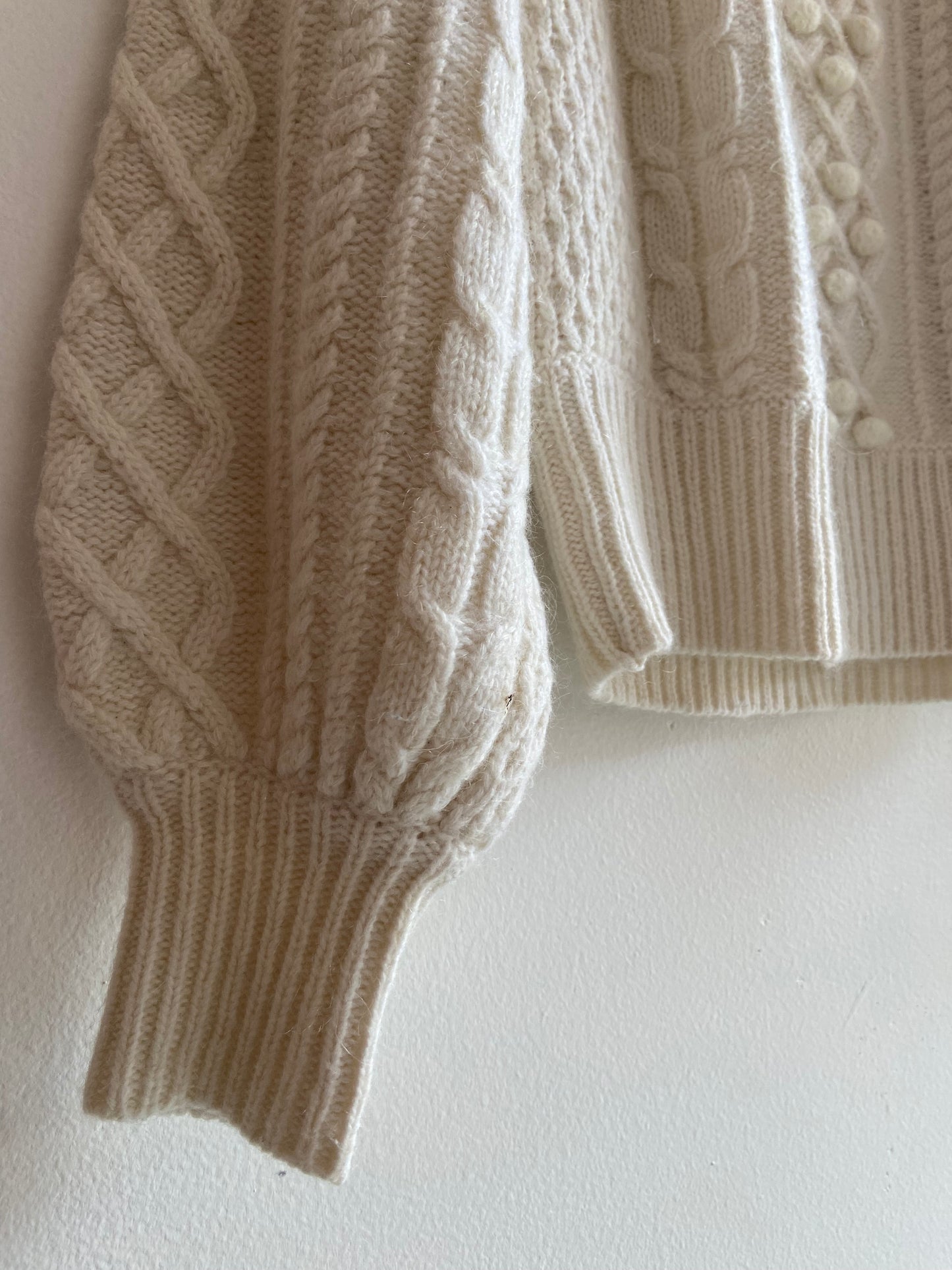 White wool mohair cable knit sweater SS 1-2