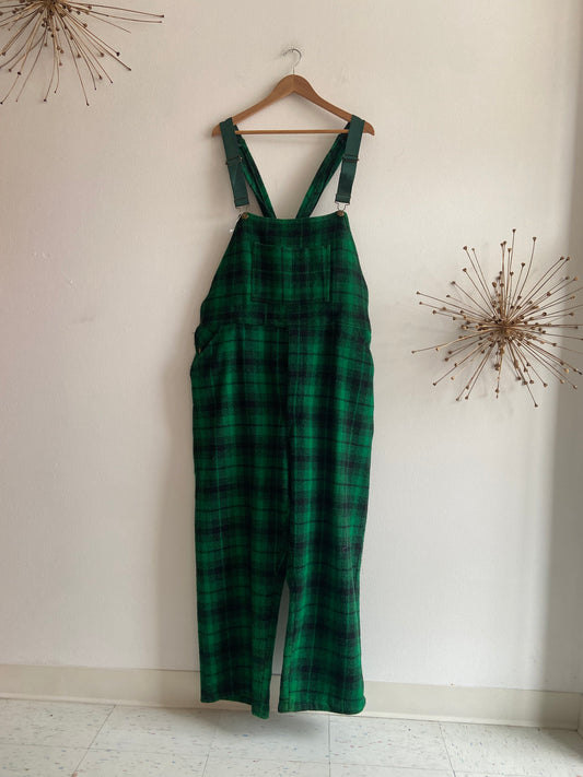 Johnston woolen green plaid overalls SS 3 made in Vermont