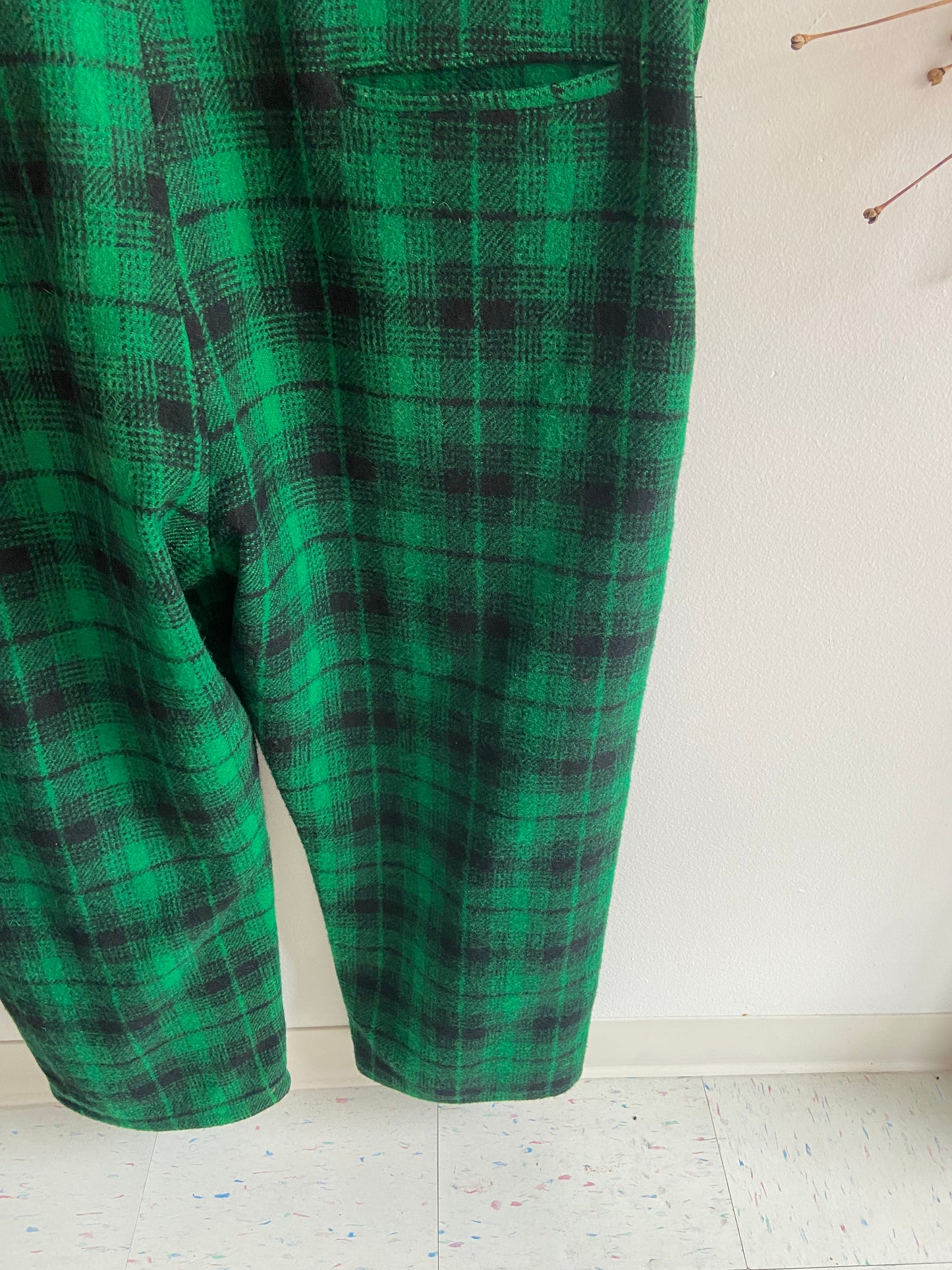 Johnston woolen green plaid overalls SS 3 made in Vermont