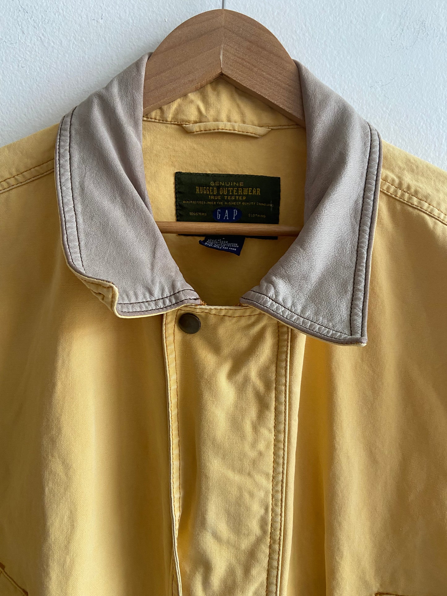 Vintage Gap yellow canvas chore coat leather collar SS 1 -3