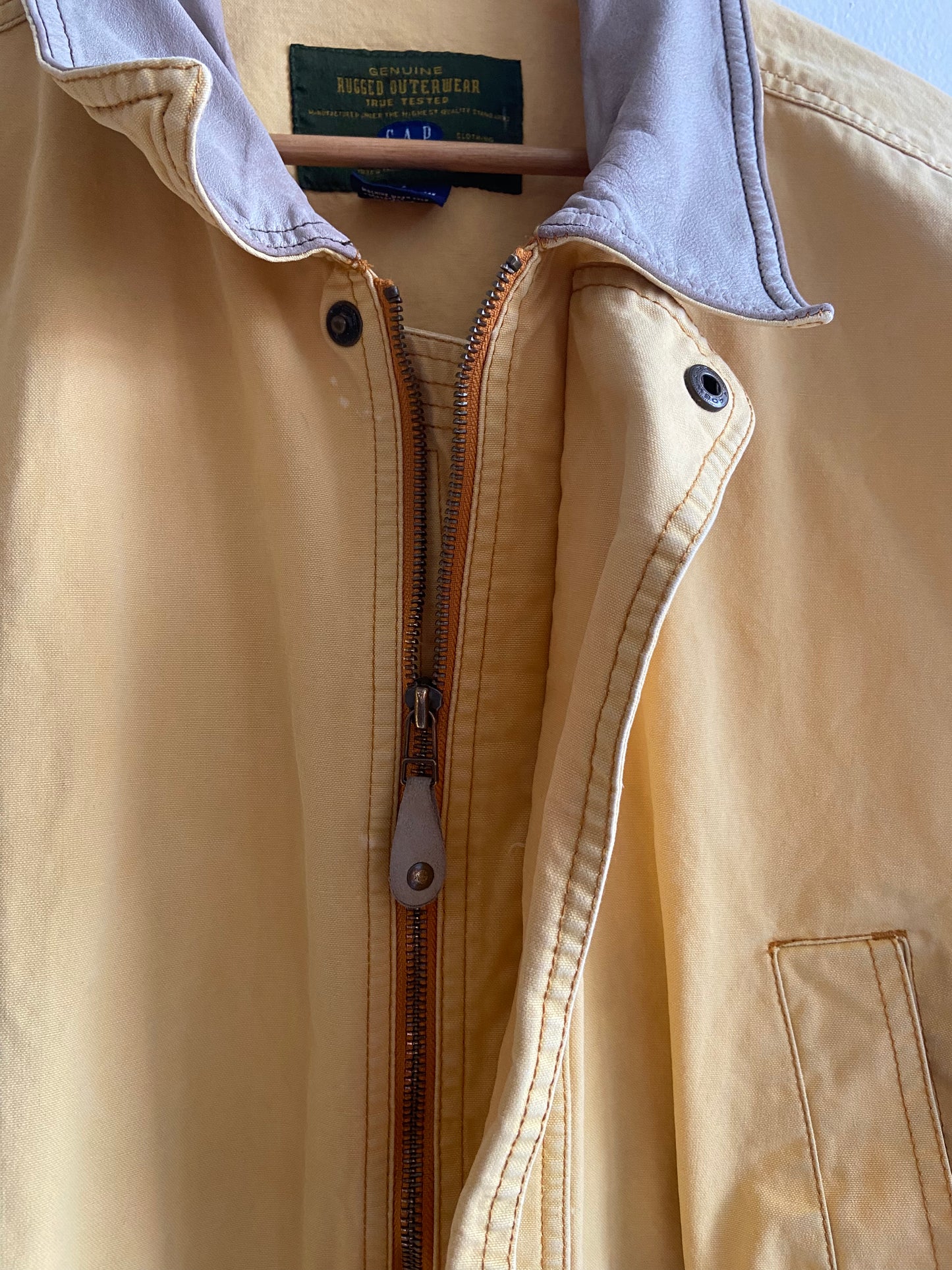 Vintage Gap yellow canvas chore coat leather collar SS 1 -3