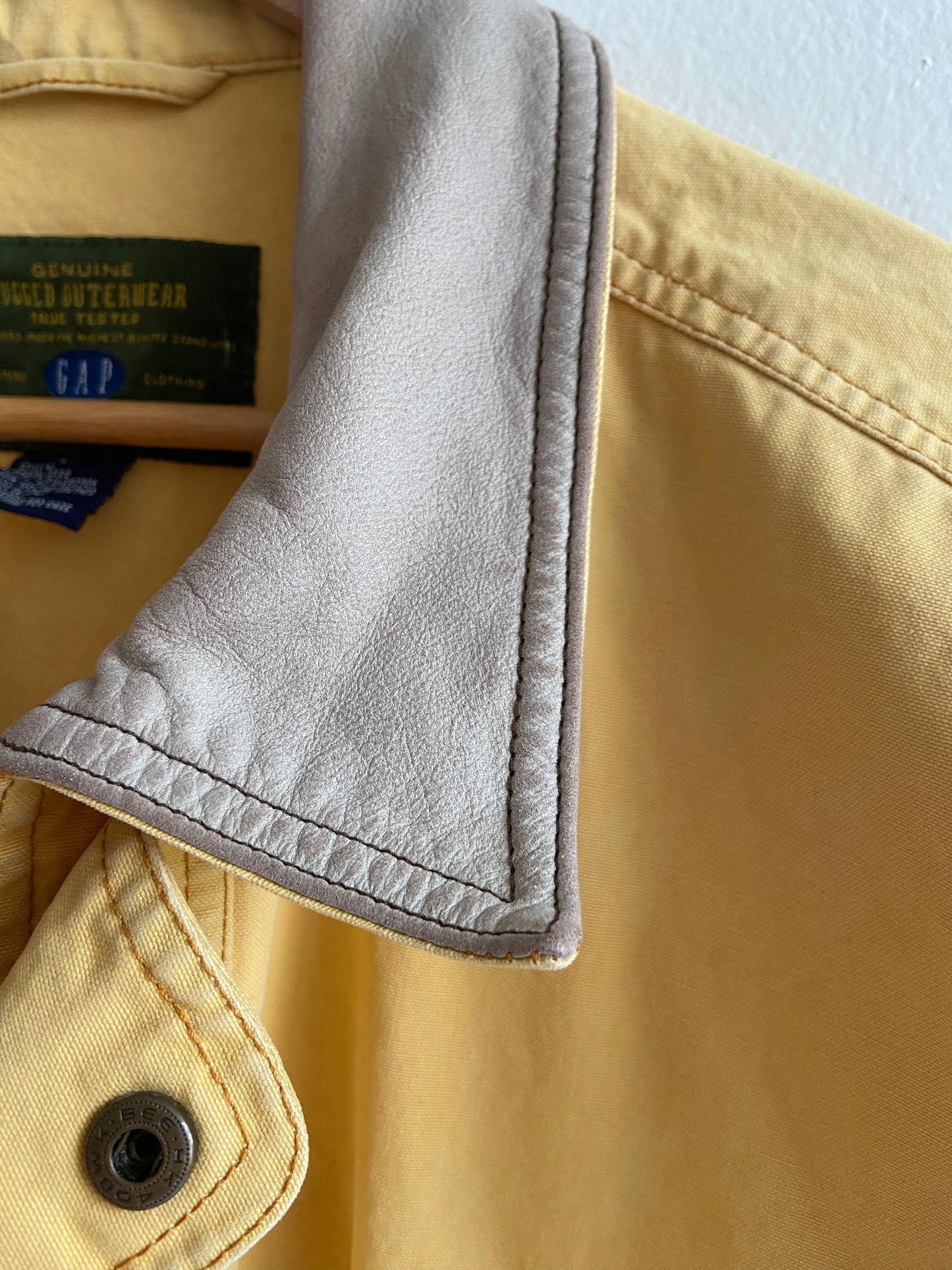 Vintage Gap yellow canvas chore coat leather collar SS 1 -3