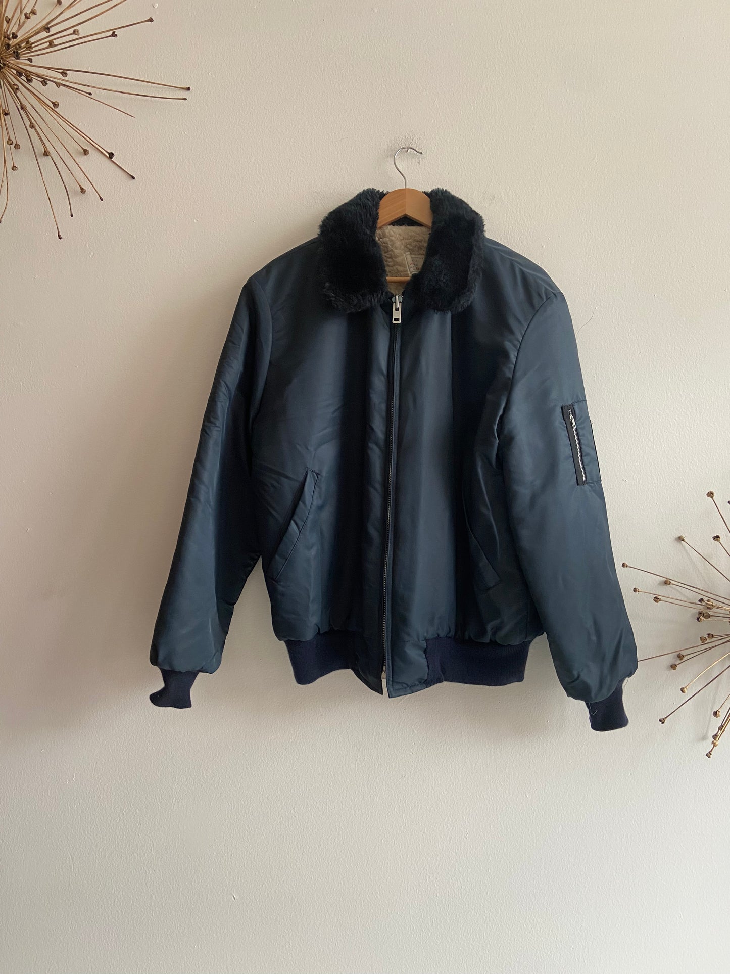 Navy zip up work coat sherpa lined SS 1-3