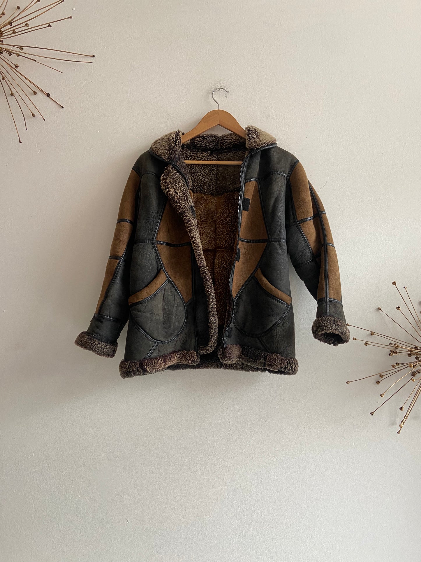 Patchwork shearling coat SS1