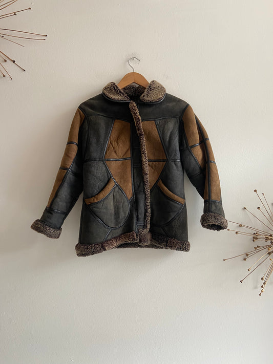 Patchwork shearling coat SS1