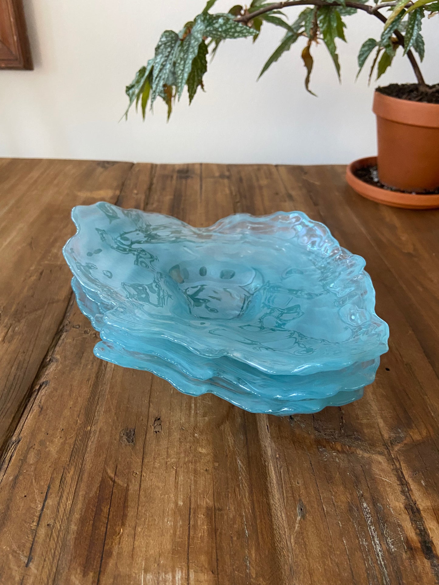 Blue vintage oyster glass serving plates