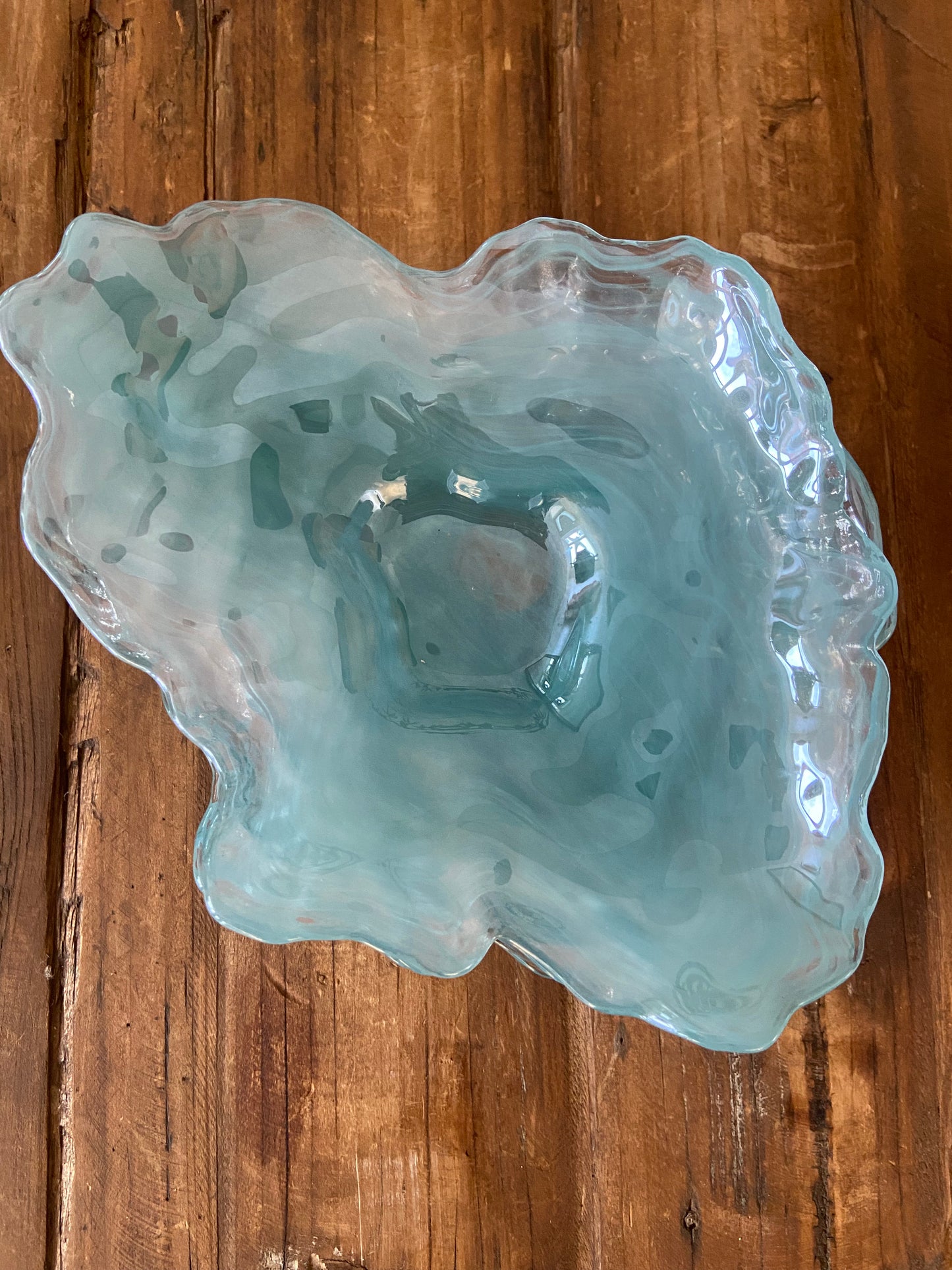 Blue vintage oyster glass serving plates