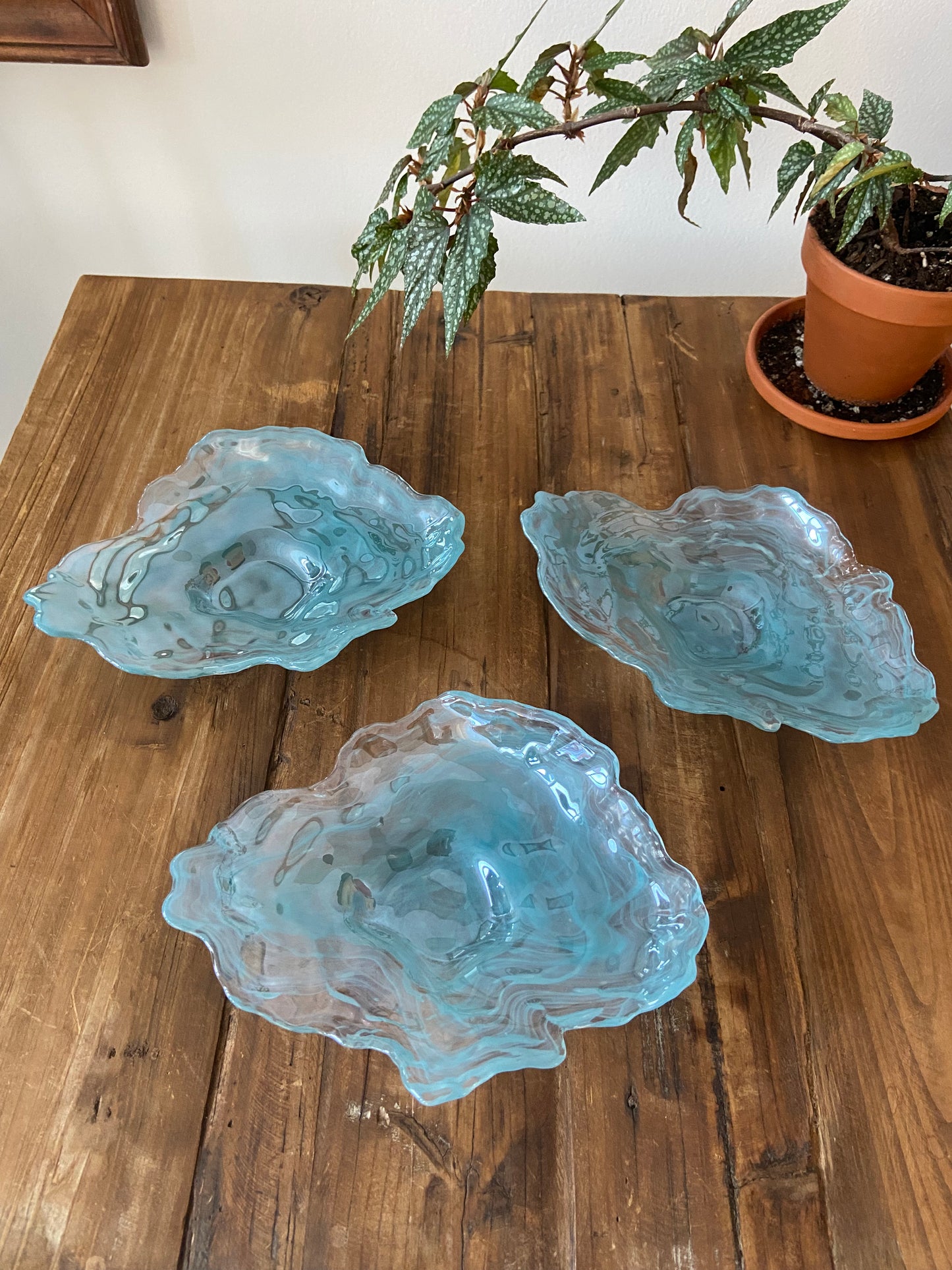 Blue vintage oyster glass serving plates