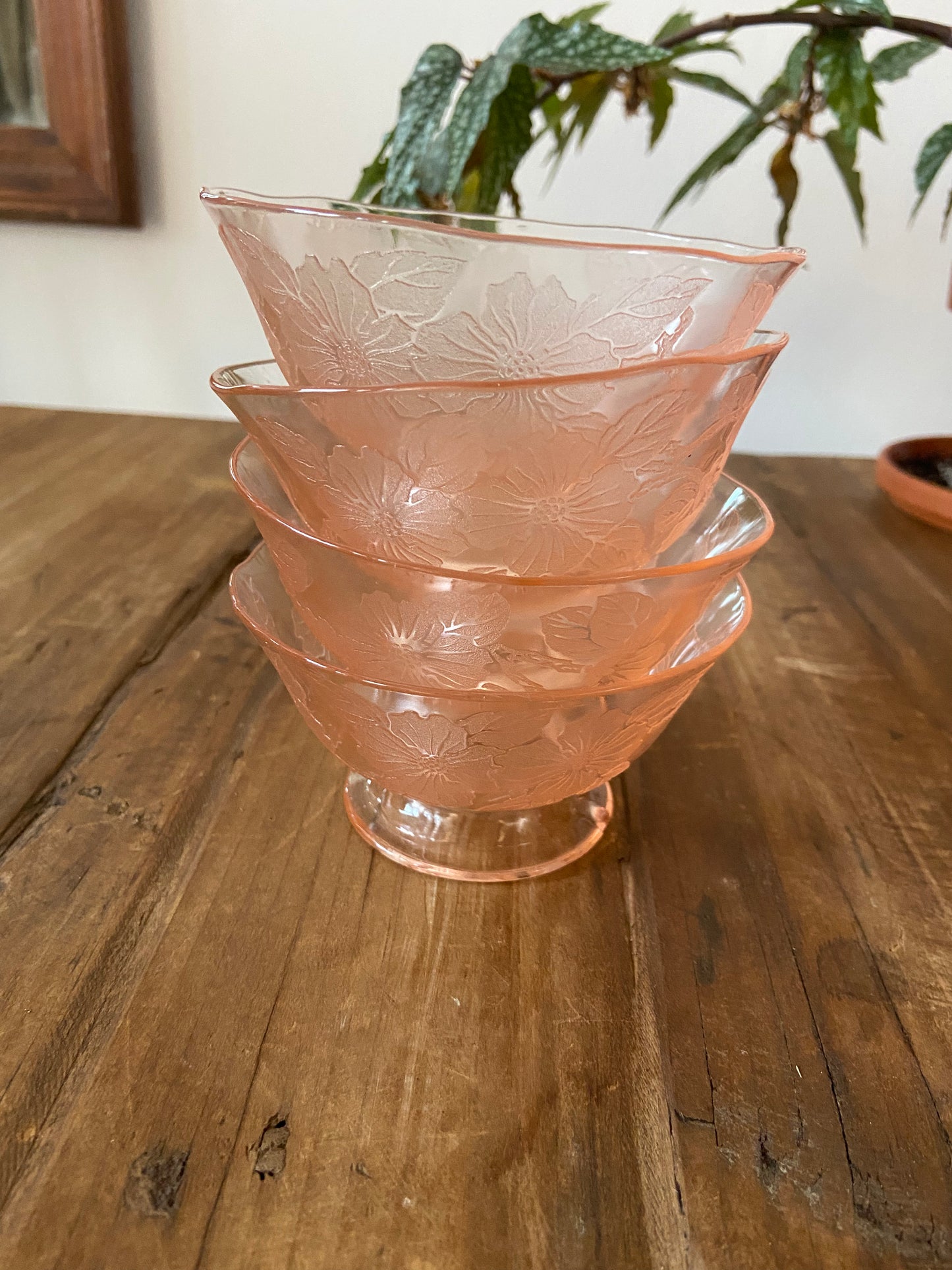 Pink vintage glass punch glasses set of 4