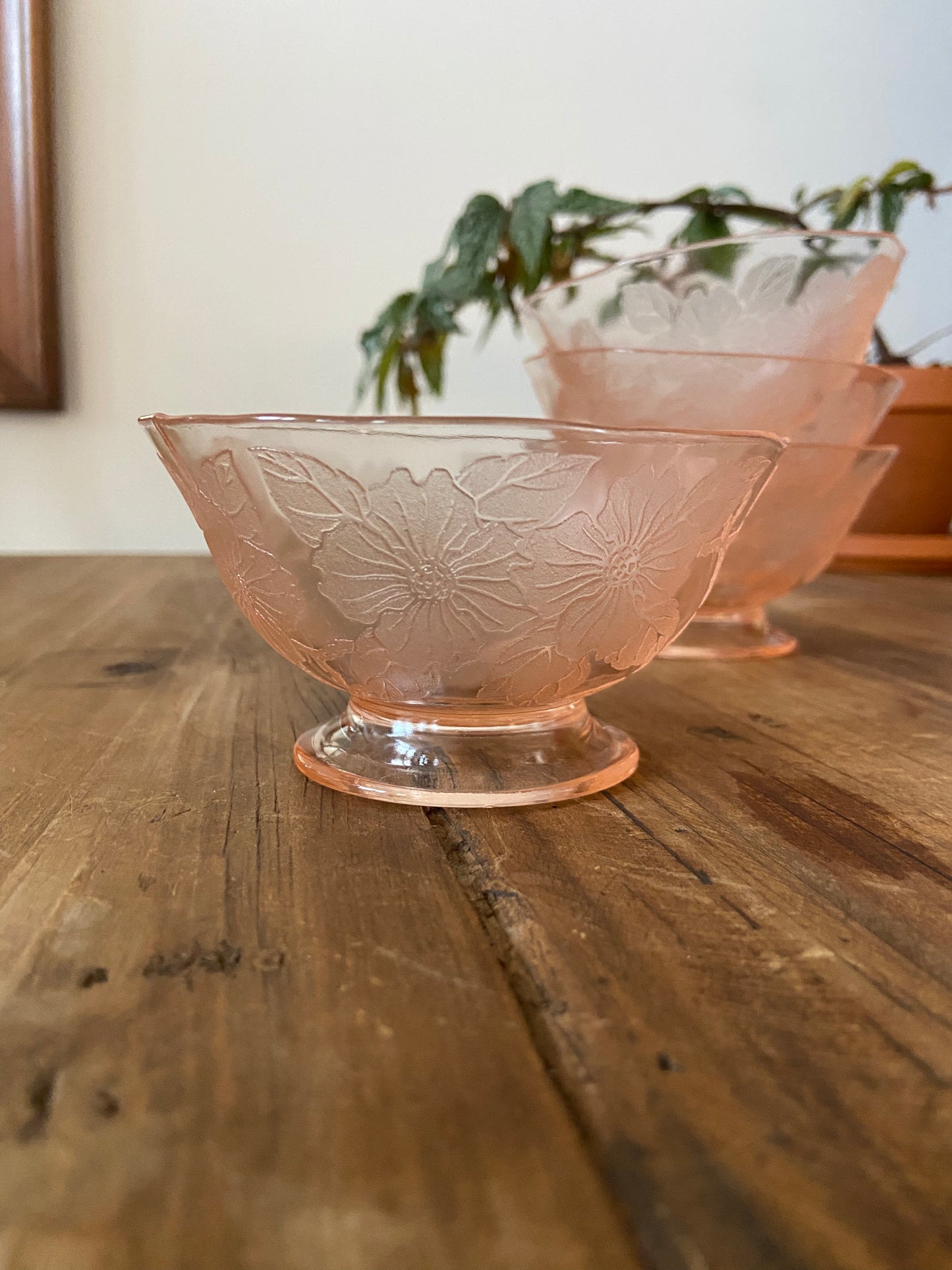 Pink vintage glass punch glasses set of 4