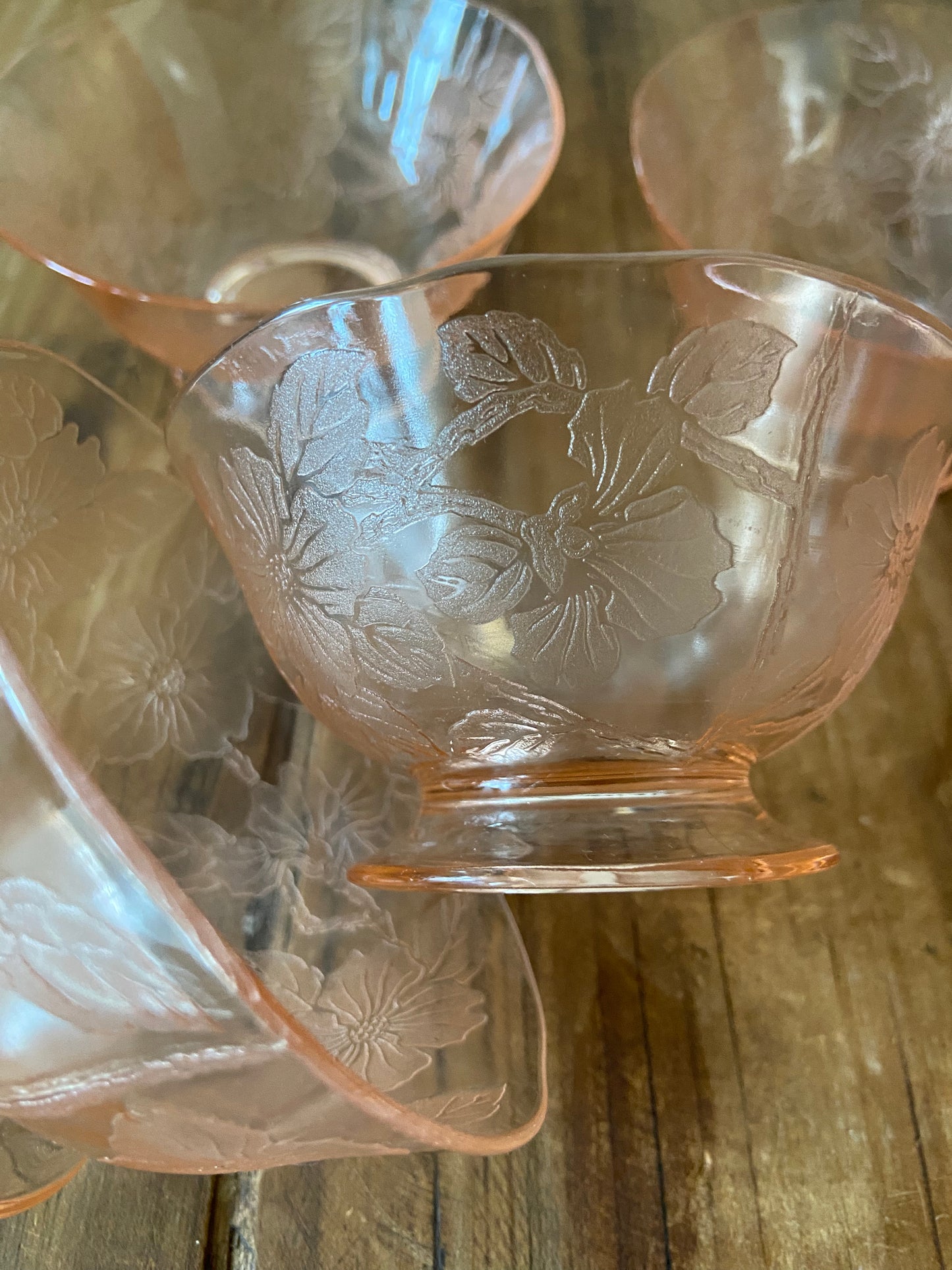 Pink vintage glass punch glasses set of 4