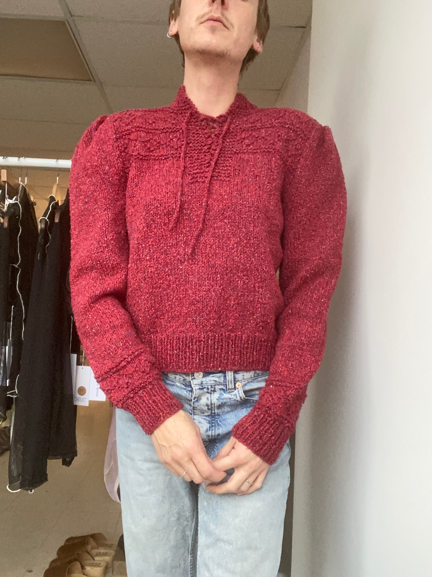 Vintage hand-knit puff sleeve sweater SS 1-2